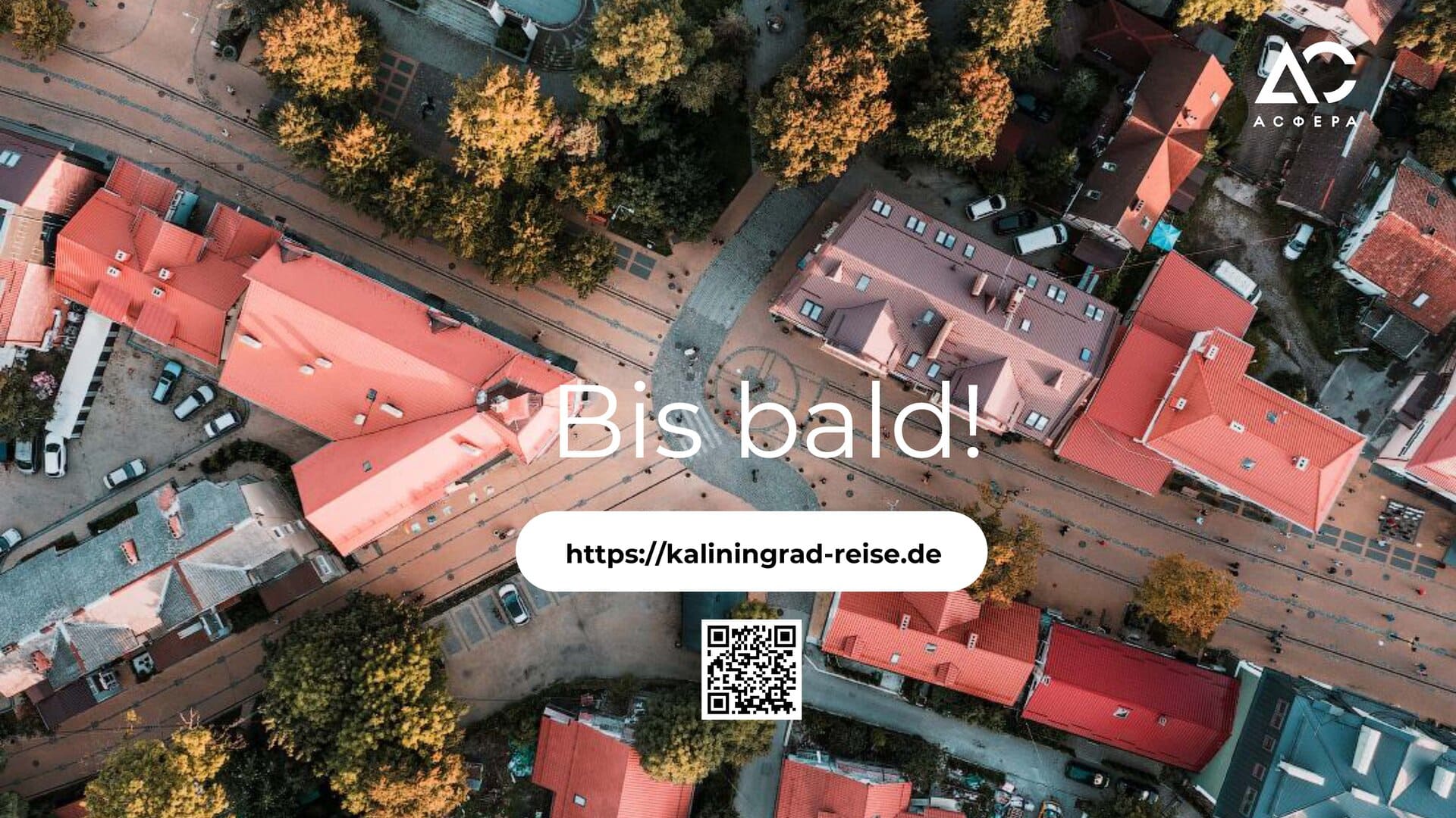 Foto eines Wohnviertels in Kaliningrad von oben und Link zur ASFERA-Website